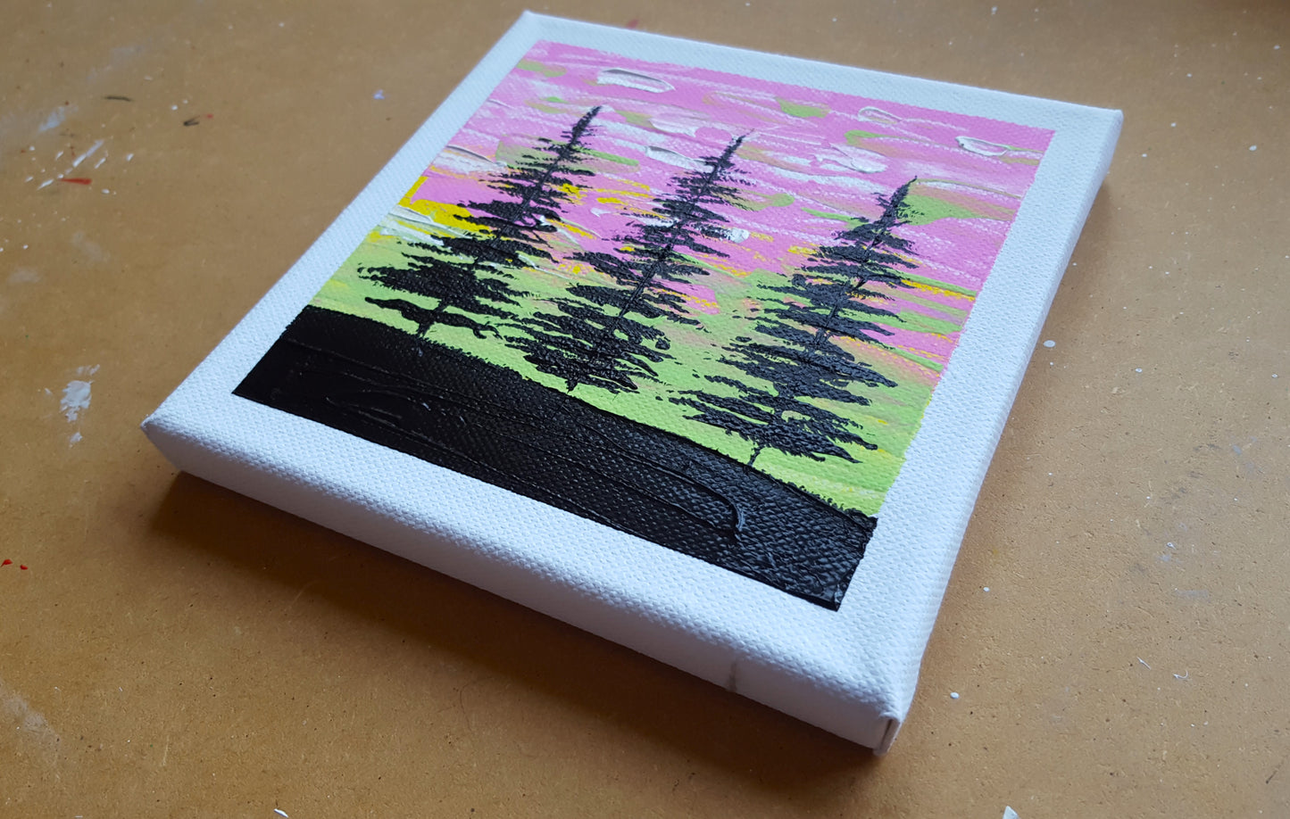 No.73 Green & Pink Sunset - Canvas Print